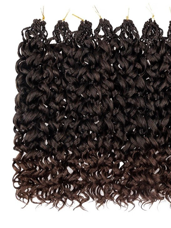 14 inch 6 pack curly crochet hair beach curl water wave Ombre Brown + Hoop