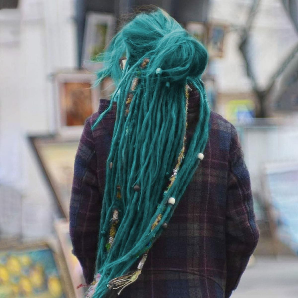 Lounoke 20 Strands 5 Clips In Dreadlock Extensions, 24 inch Teal Green Synthe