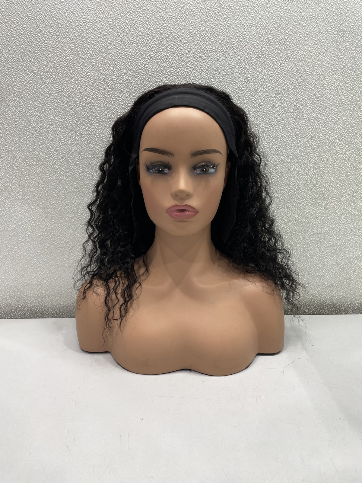 Nicmiss Natural Black Deep Wave Human Hair Headband Glueless Wig 16″