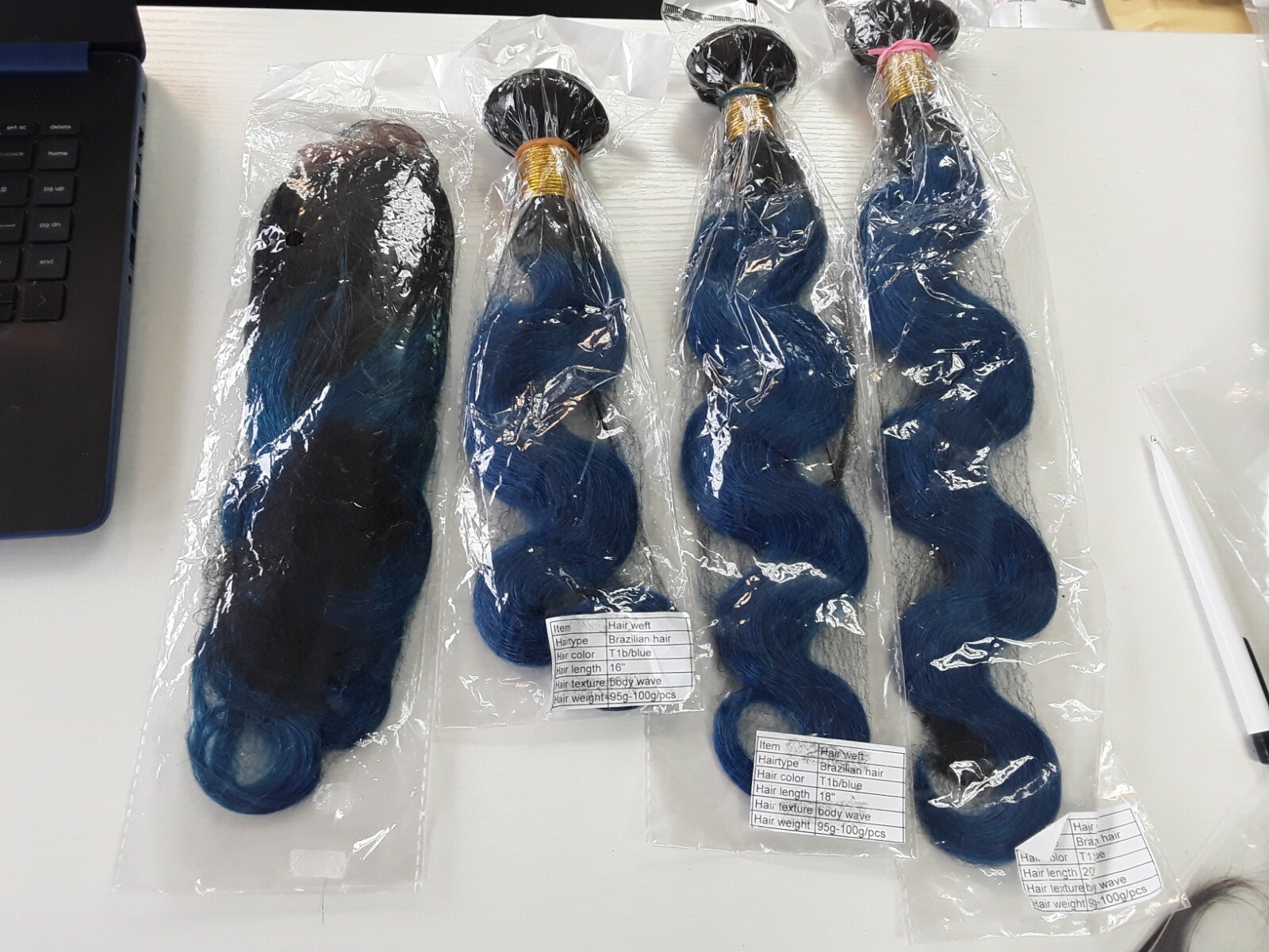 1B#/BLUE OMBRE BRAZILIAN VIRGIN HUMAN HAIR BODY WAVE BUNDLES 16+18+20&16 FRONTAL