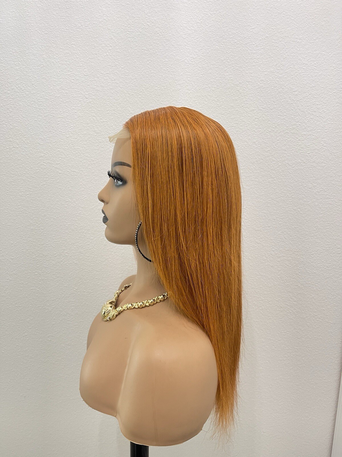 18” 4×4 Lace Closure, Straight Human Hair Wig, Color Similar to Ginger