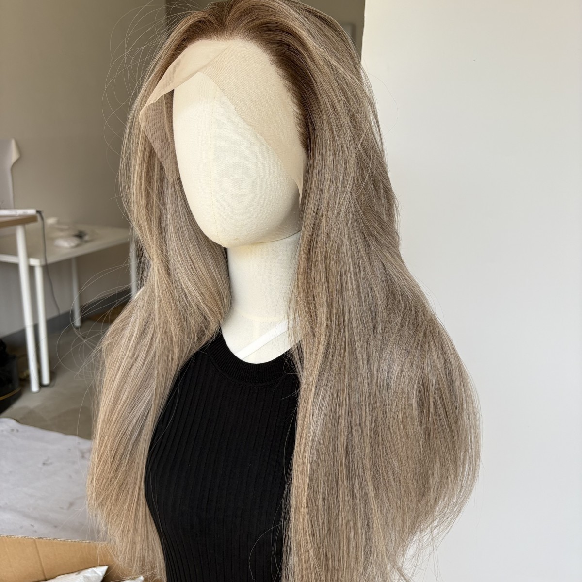 Layered Lace Front Wig Heat Resistant Hair Long Straight Mix Grey