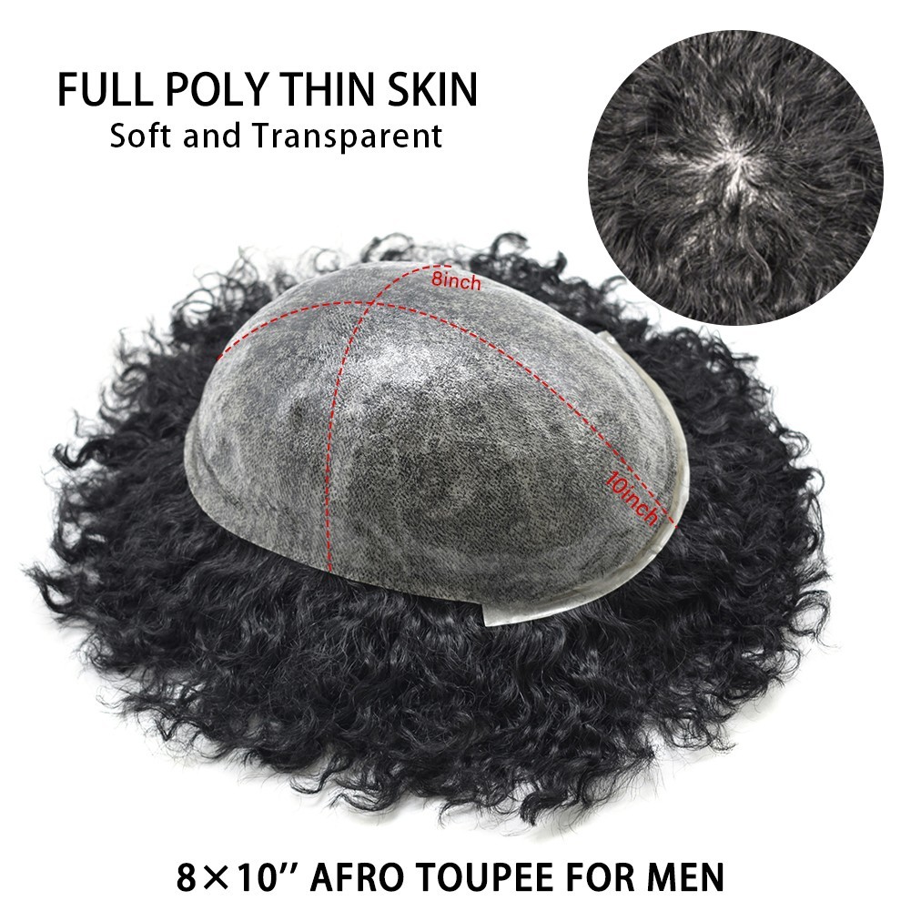 Afro Toupee for Black Men All PU African American Mens Toupee Black Hair Piece