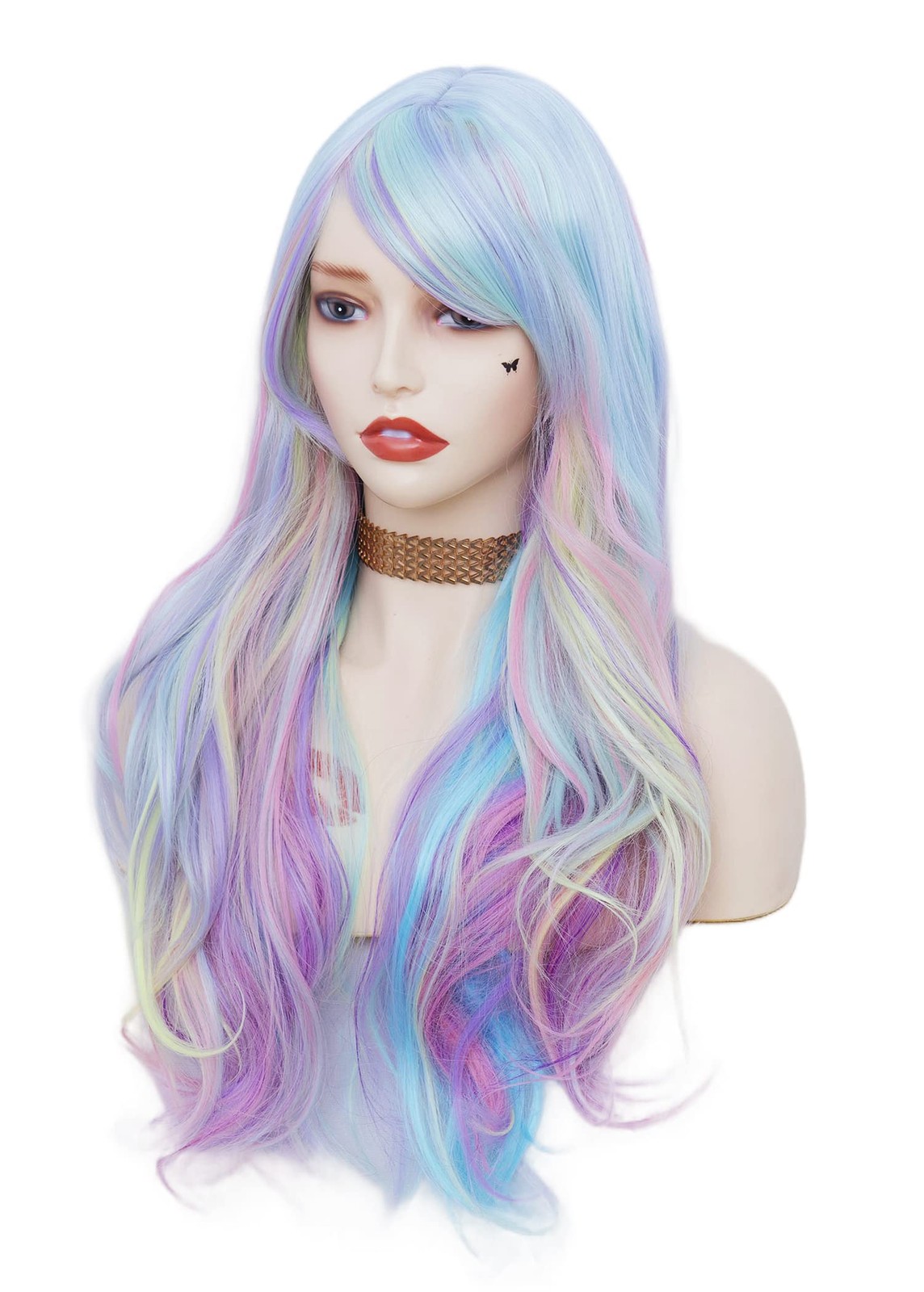Rainbow Colorful Wigs for Women 26 Inches Long Wavy Fashion Synthetic Full He…