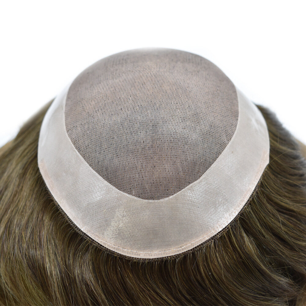 Mens Hairpiece Fine Mono Mens Toupee Poly Skin Hair System Pu Replacement Wig