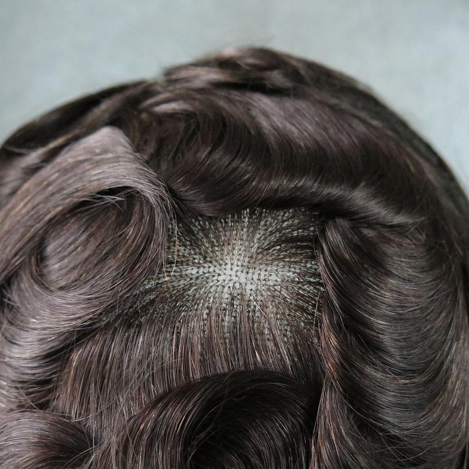 Toupee For Mens Full Lace Human Hair Replecement System Grey Colored Hairpiece