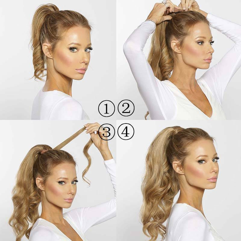 Hair ponytail Clip In as Real Human Hair Extensions Wrap Around Pony Tail US