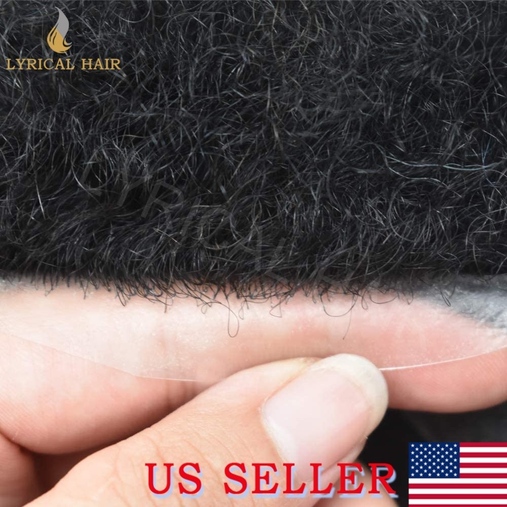 Afro Toupee For Black Men Full PU Skin Kinky Curly Human Hair Replacement System