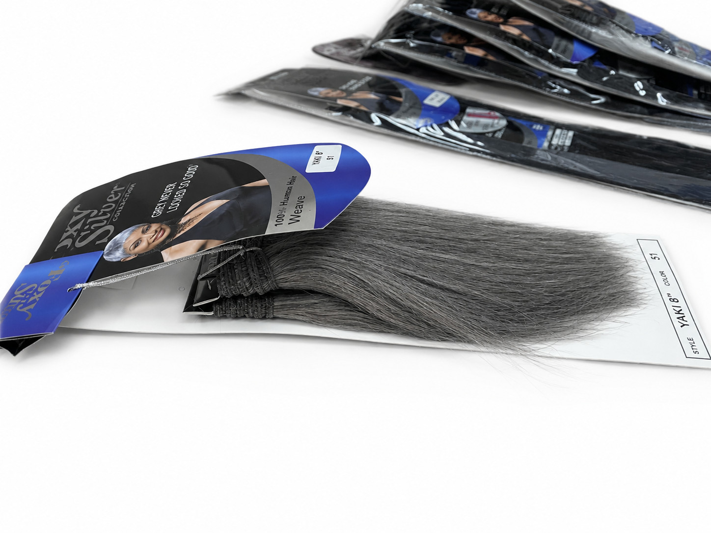 Foxy Silver Yaki 100% Human Hair Weave, 8″-18″, Tangle free, Natural look