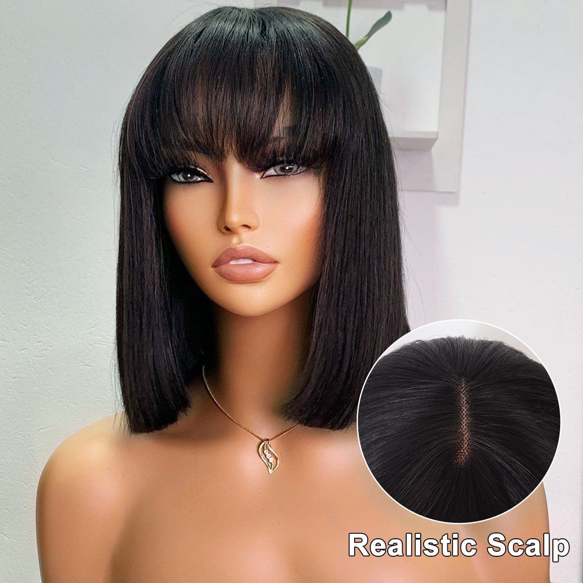 Straight Bob Wig with Bangs Human Hair Wigs for Black Women 2×1 Lace Front Wig
