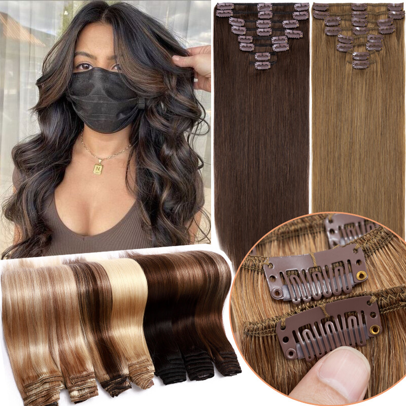 8PCS Clip In Hair Extensions 100% Real Soft Human Hair Weft Any Color 14″-24″ US
