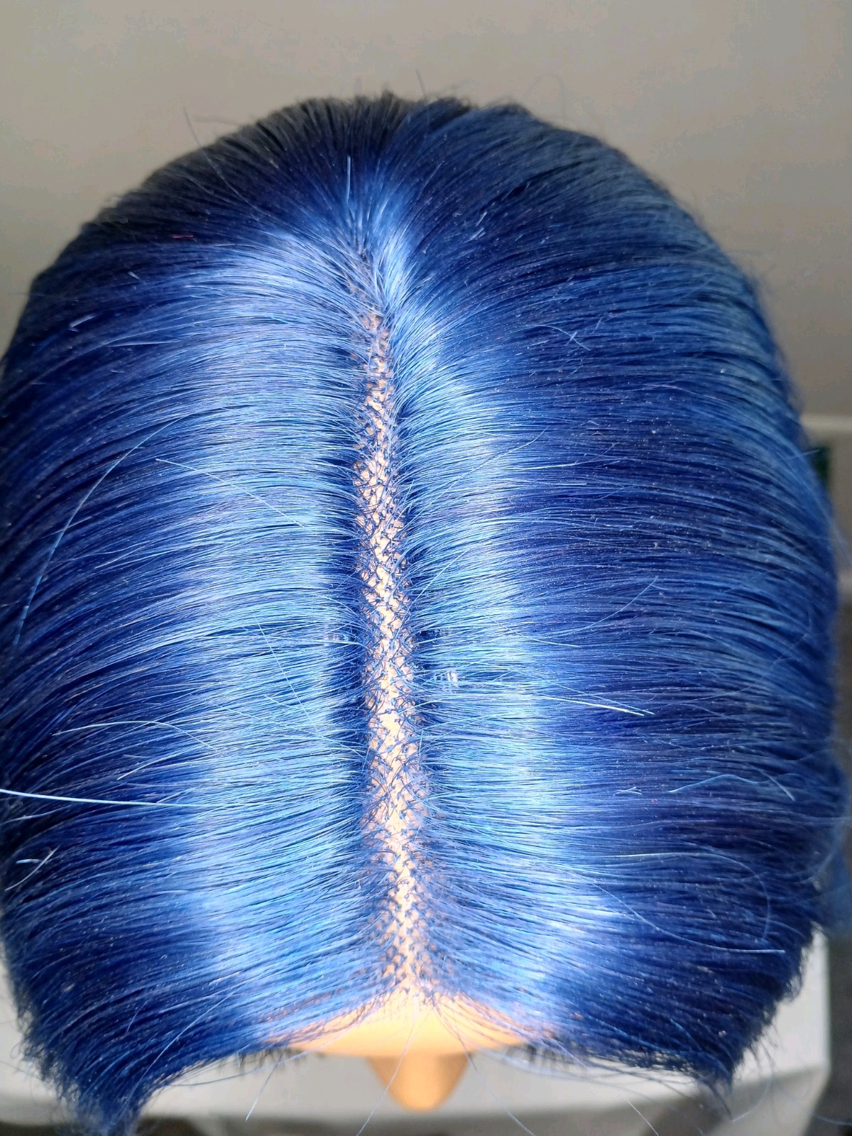 100% Human Hair Wig T-Part With Custom Vibrant Blue Color And Layers