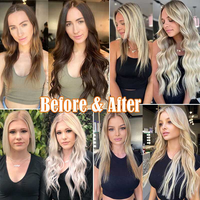 8PCS Clip In Hair Extensions 100% Real Soft Human Hair Weft Any Color 14″-24″ US