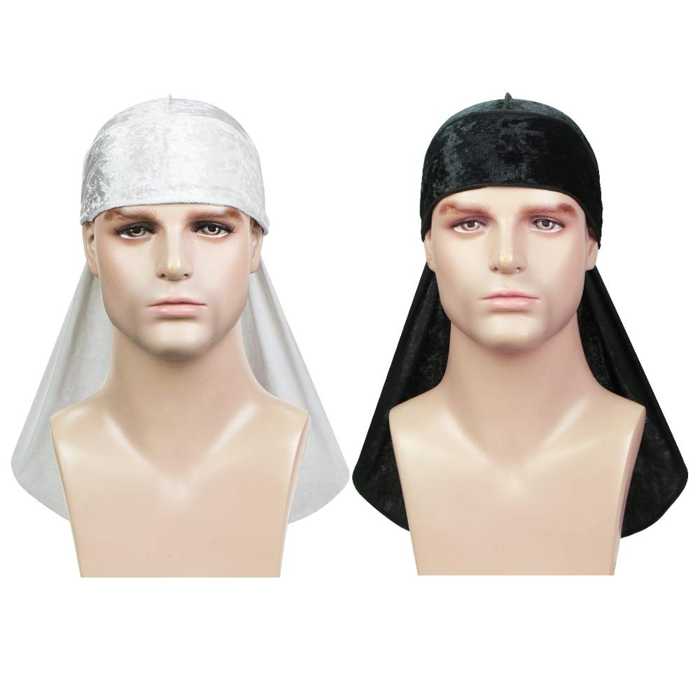 ASHILISIA 2 PCS Crushed Velvet Wave Durag – 1 Count (Pack of 2), Black+white