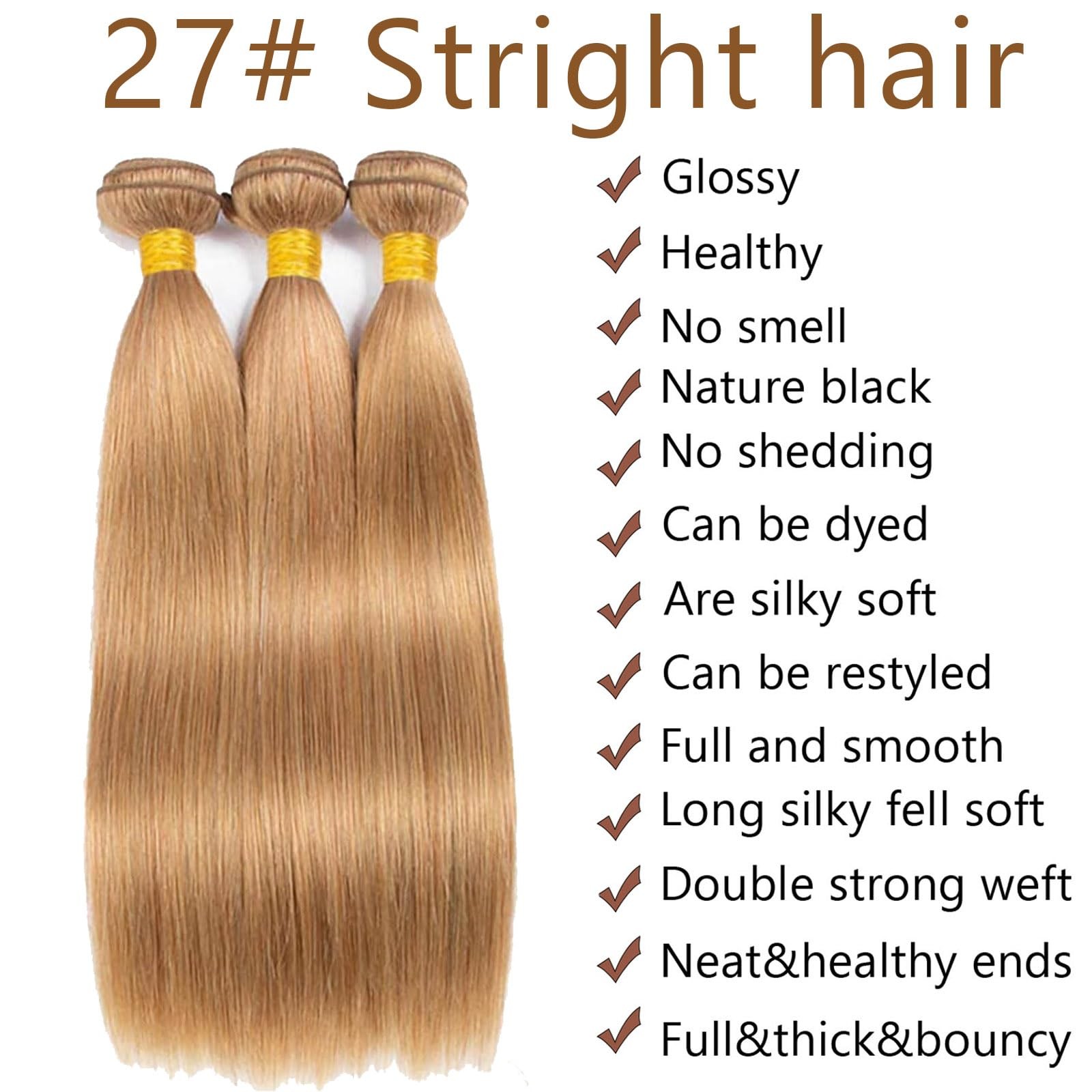 Fabimiya 8 10 12 Inch Human Hair Bundles Honey Blonde 27 Straight Bundles Human