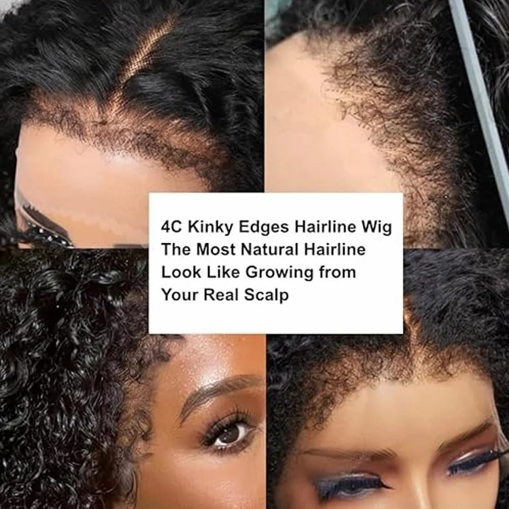 Black Kinkycurly 4C Edge Wig Human Hair 4X4 HD Lace Afro Kinky Closure Wig for B
