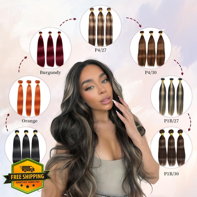 Brown Highlight Human Hair Bundles 10 12 14Inch Body Wave Bundles Human Hair …