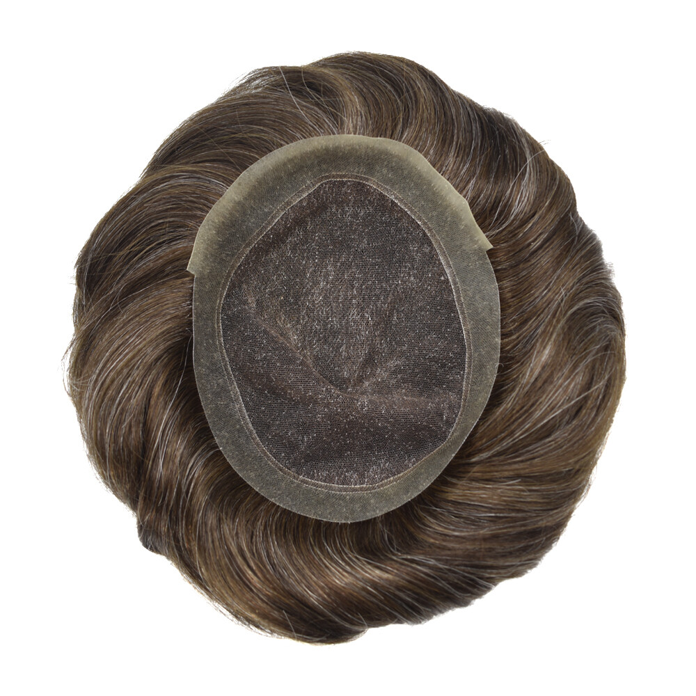 USMens Toupee French Lace Hairpiece Poly Pu Skin Around Hair System(Customized)