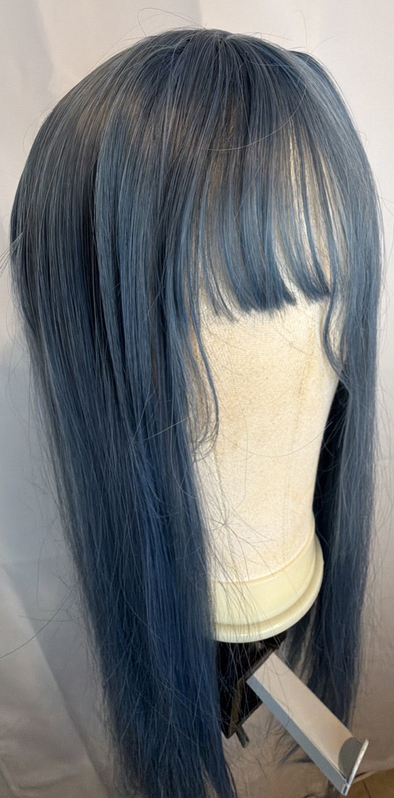 Blue Straight 24in Synthetic Lace Front Wig with Bangs Middle Part Cosplay