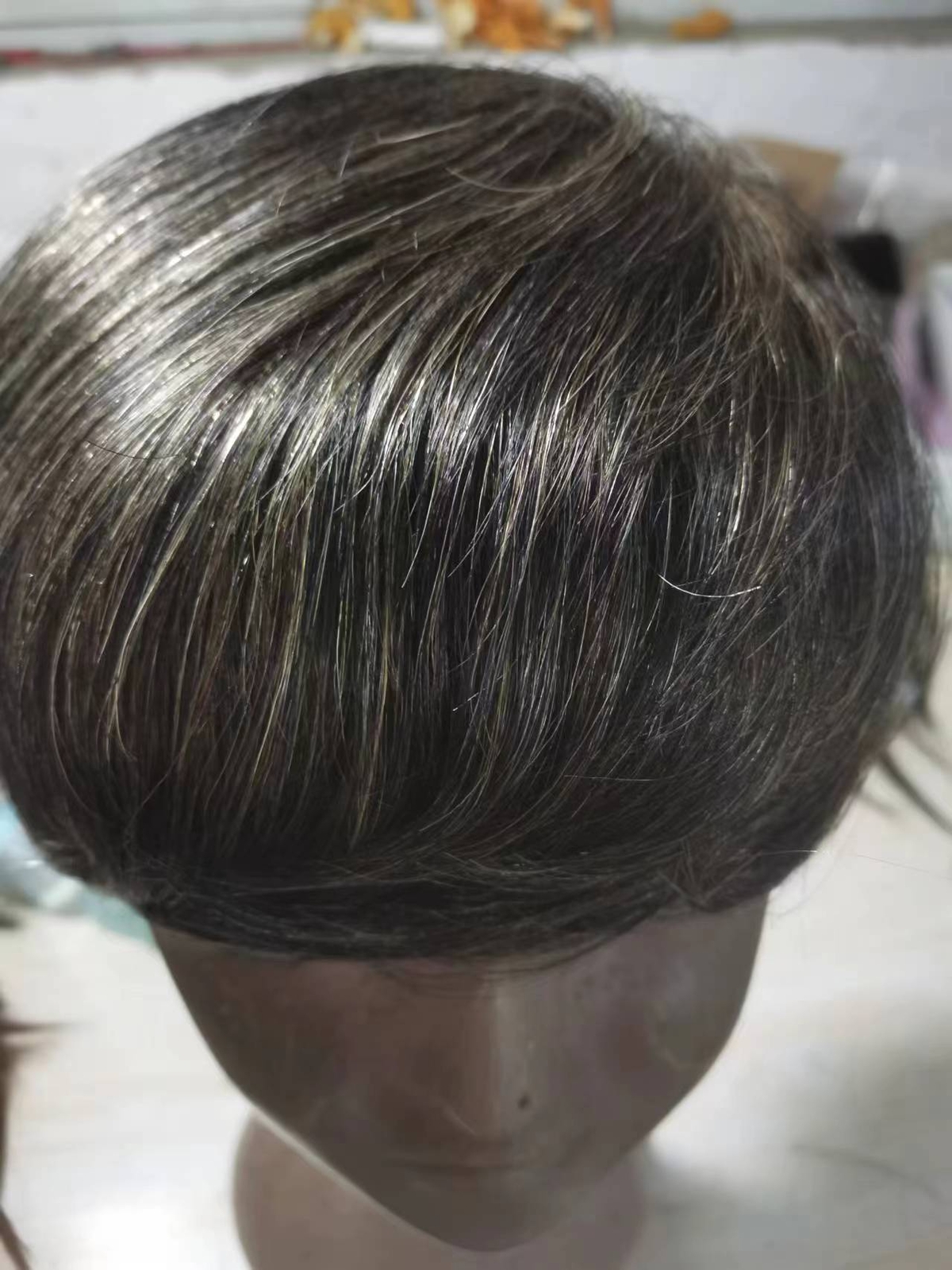 Short Black with Gray Men’s Wig Natural 100% Human Hair Wig for Male Natural Wig