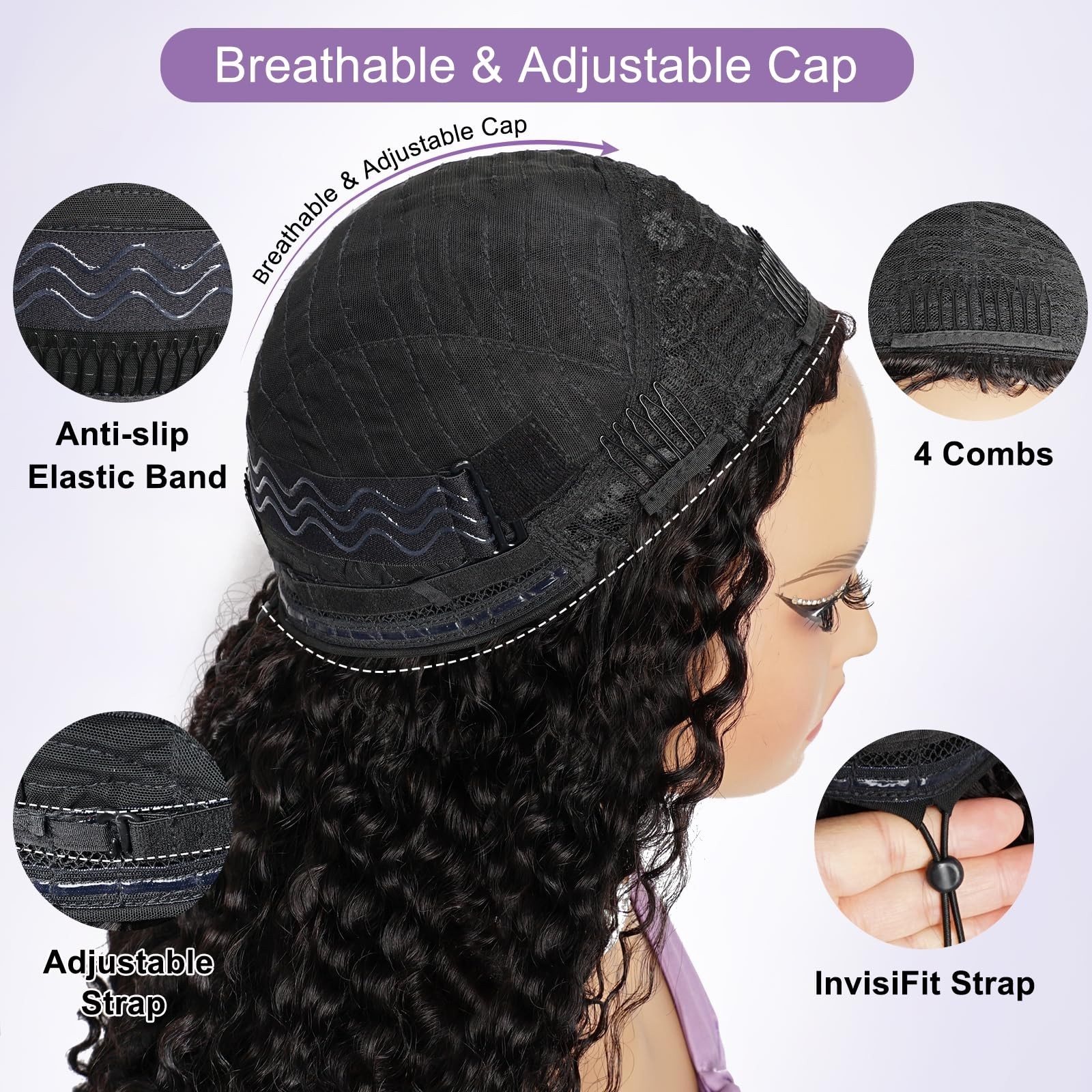 20″ Burmese Curl Half Wig – 200% Density, Glueless, Seamless, Beginner Friendly,