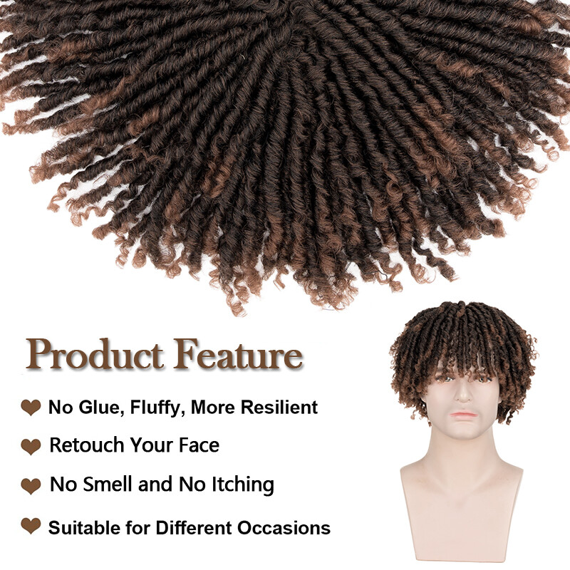 Men Synthetic Short Dreadlock Hair Topper Wig with Clip in Braided Half Wigs 5in