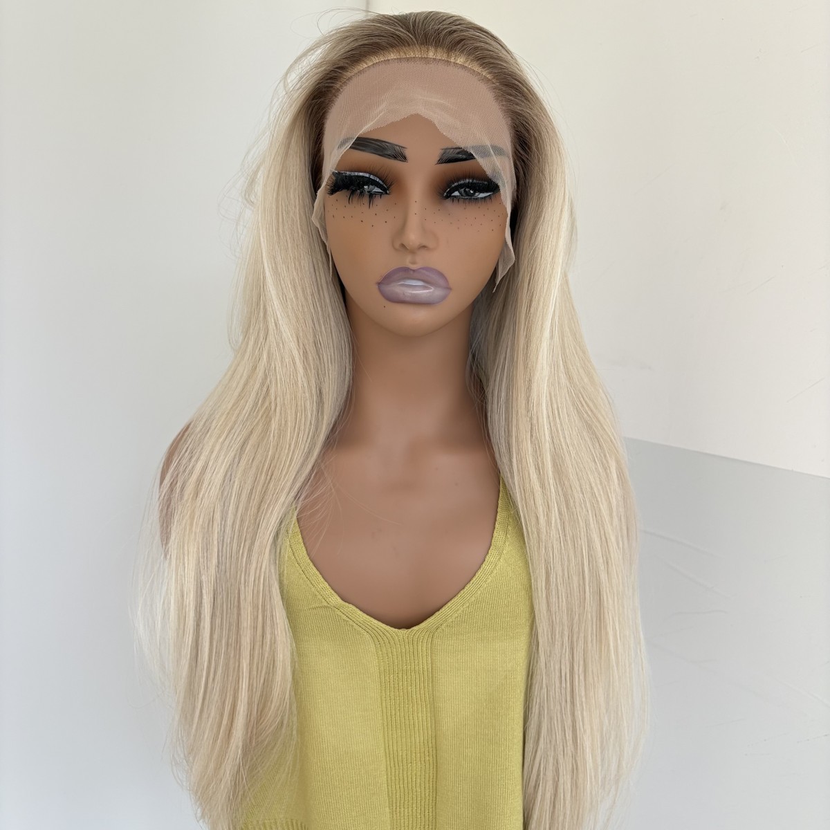 Long Straight Highlight Blonde Women Lace Frontal Wig Synthetic Hair