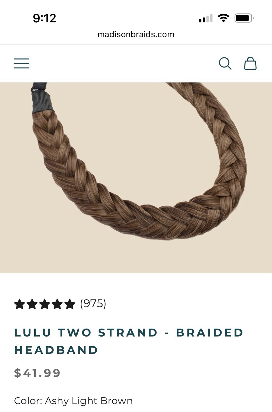 NIB Madison Braids Hair Extensions Braided Headbands ASHY LIGHT BROWN