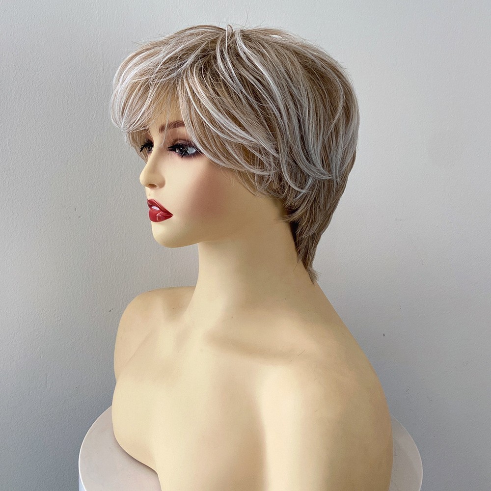 Women’s Short Layered Pixie Cut Wig Ombre Ash Blonde Synthetic