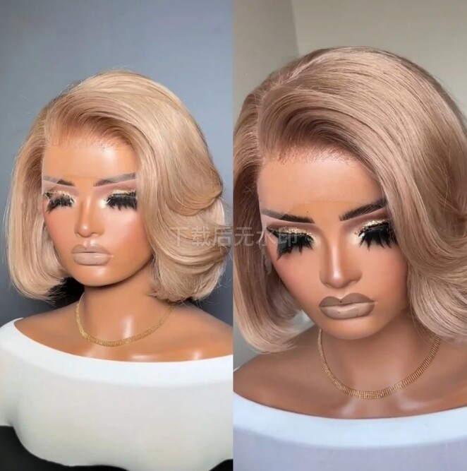 Ash Blonde Side Part Layered Bob Human Hair Wig 13×4 Lace Front Wig