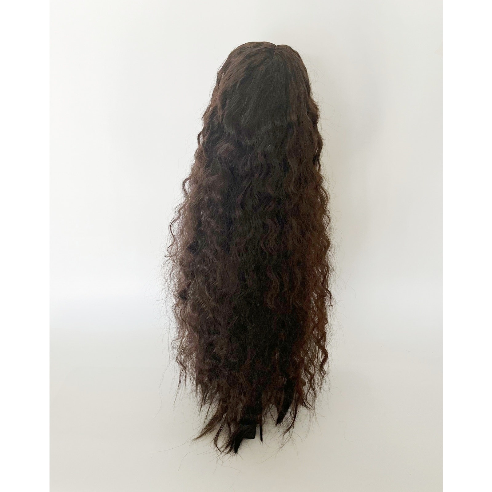 Women’s Human Long Curly Wavy Hair Wig Dark Brown Hair