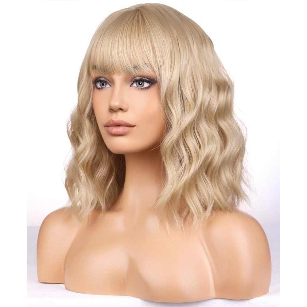 Blonde Wigs for Womens Short Curly Wavy Wig with Bangs Girls Dark Blond Wigs …