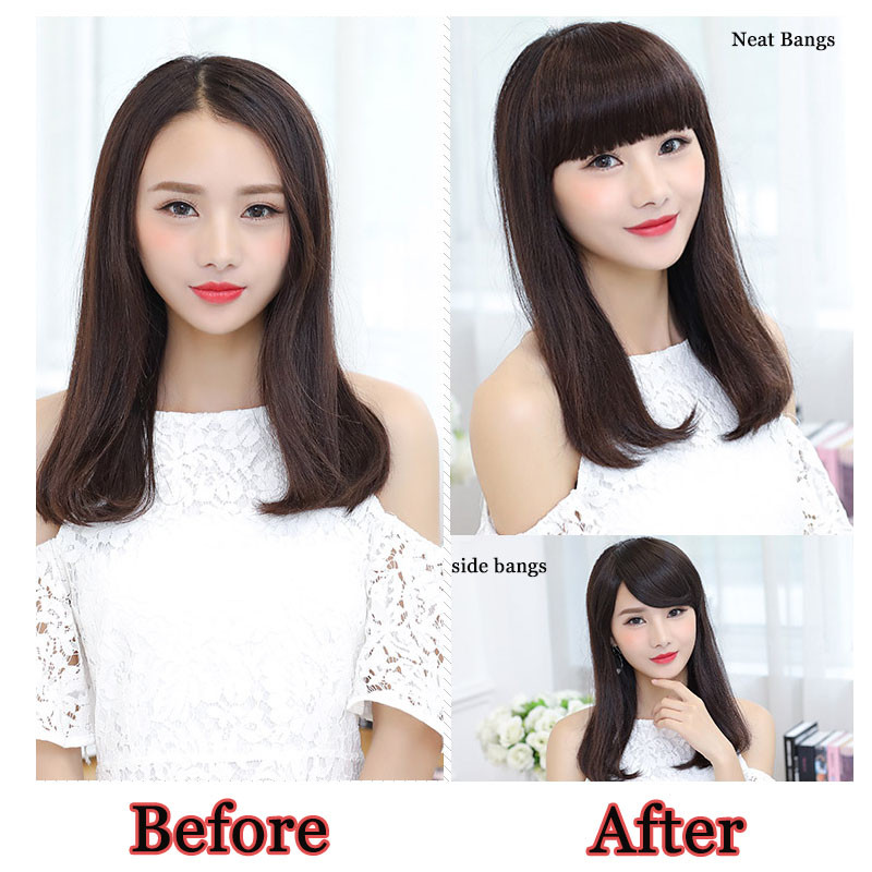Neat Thin Bangs as Real Human Hair Extension Clip in on Fringe Fake Hairpiece US