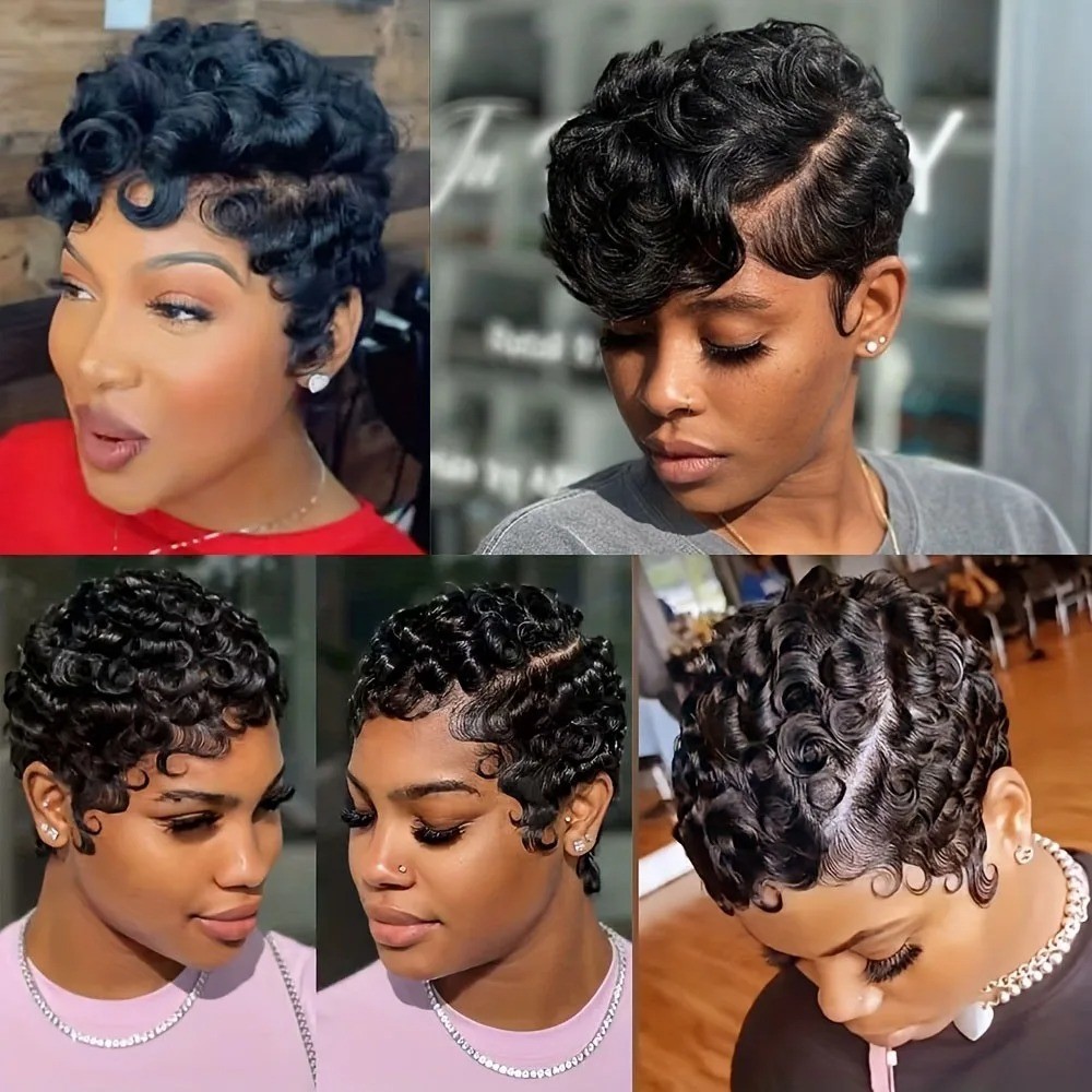 Short Pixie Cut Wigs Human Hair For Women- 6 Inch Short Curly Wave Wigs