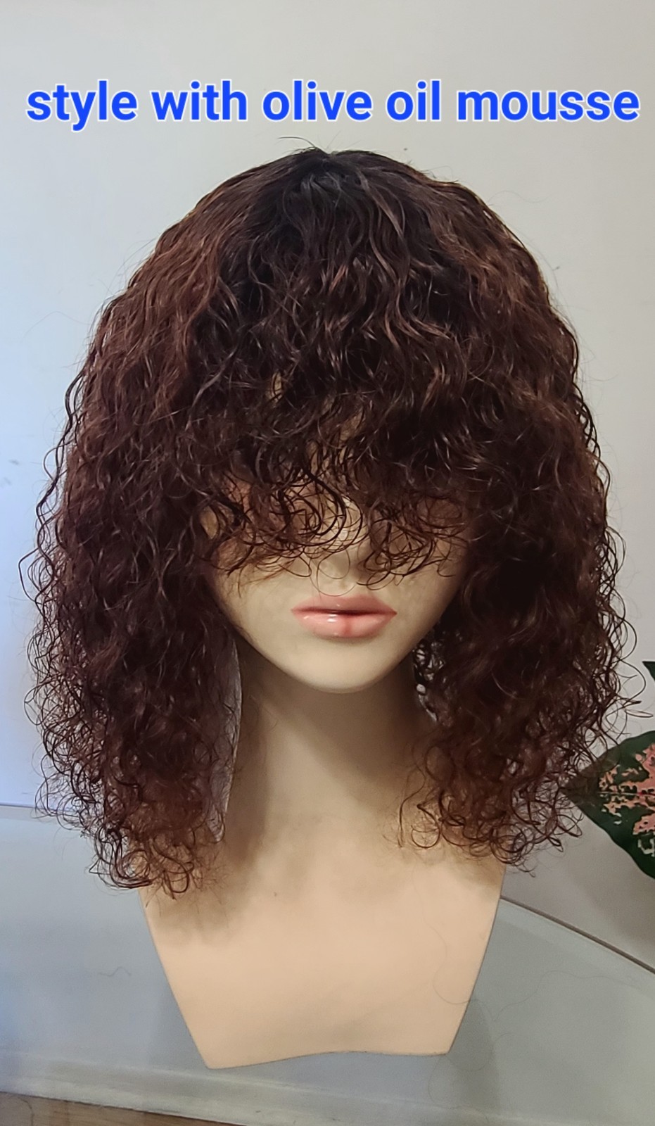 14″Brown Jerry Curl Wig,made From 100%human hair with bangs, Color TT 1B/33(N)