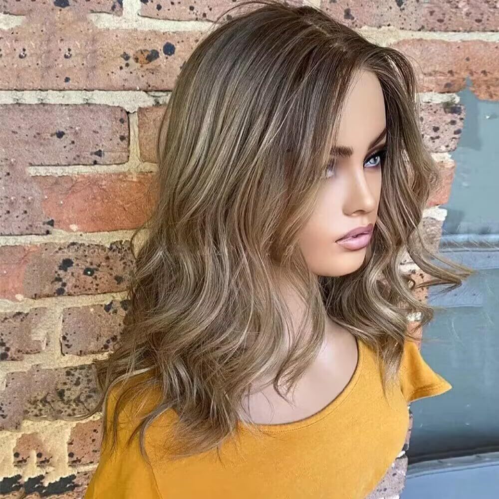 Dark Ash Blonde Highlights Body Wave 13×4 Transparent Lace Front Human Hair Wigs