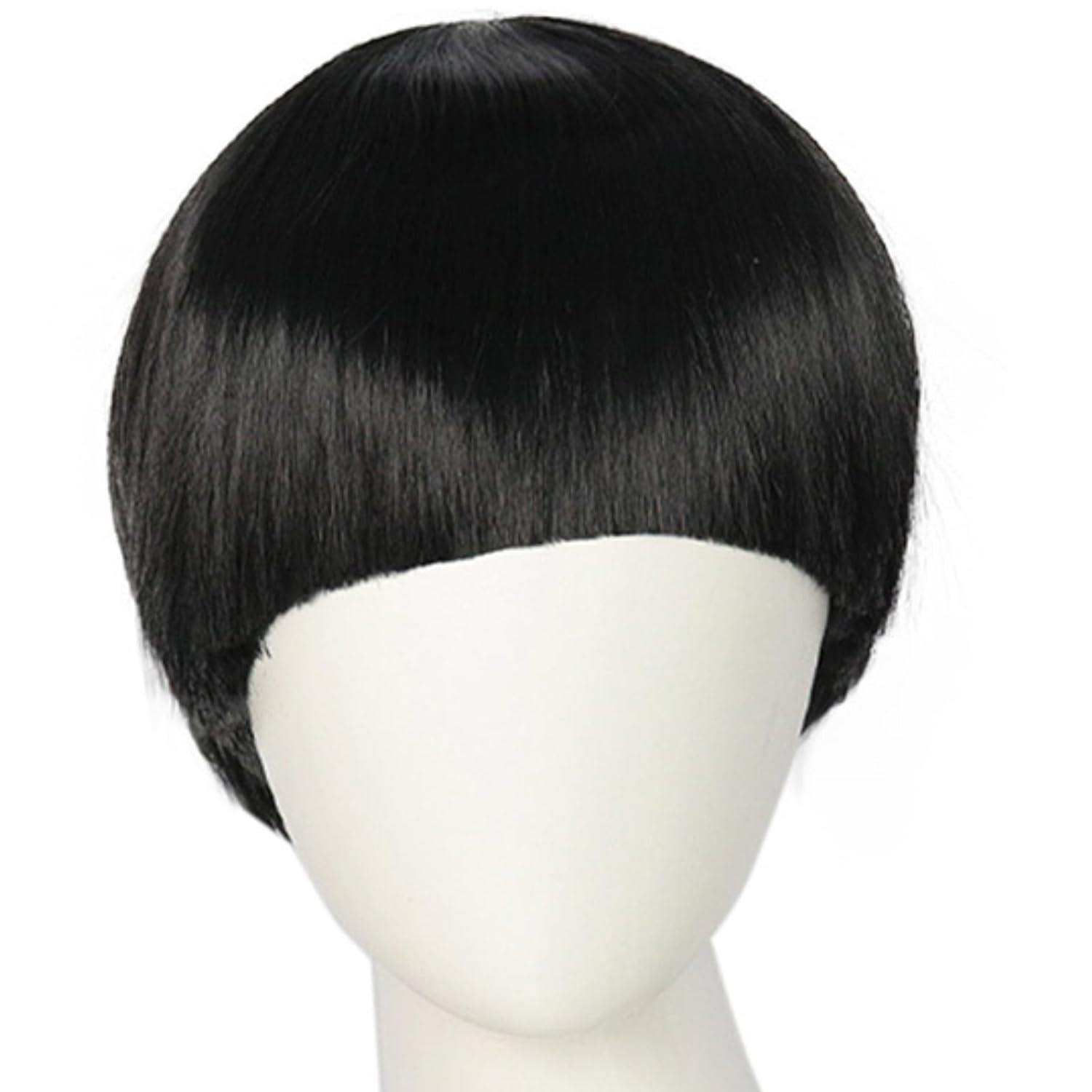 Short Black Cosplay Wig with Bangs Straight Mushroom Wigs for Men 60S Bowl Cut W