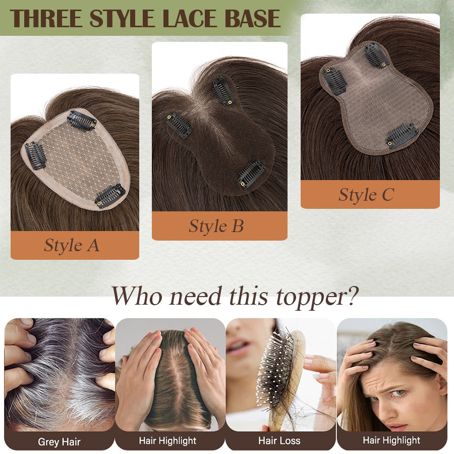 100% Real Human Hair Toppers Toupee Hairpieces Fluffy Breathable Invisible Base