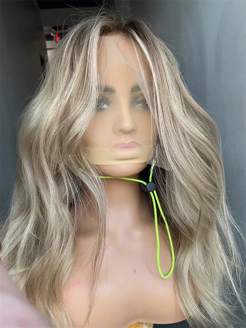Ash Brown Platinum Blonde Ombre Lace Front Wigs Natural Wave Remy Human Hair Wig