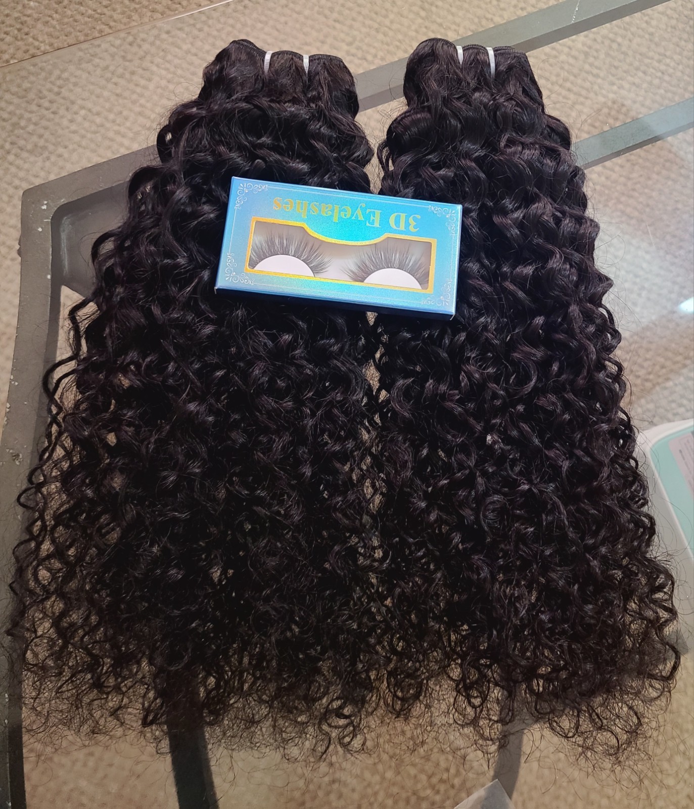 set of 1 eyelashes, 2 Bundles 20 inch jerry curl 100% human hair extensions 200g