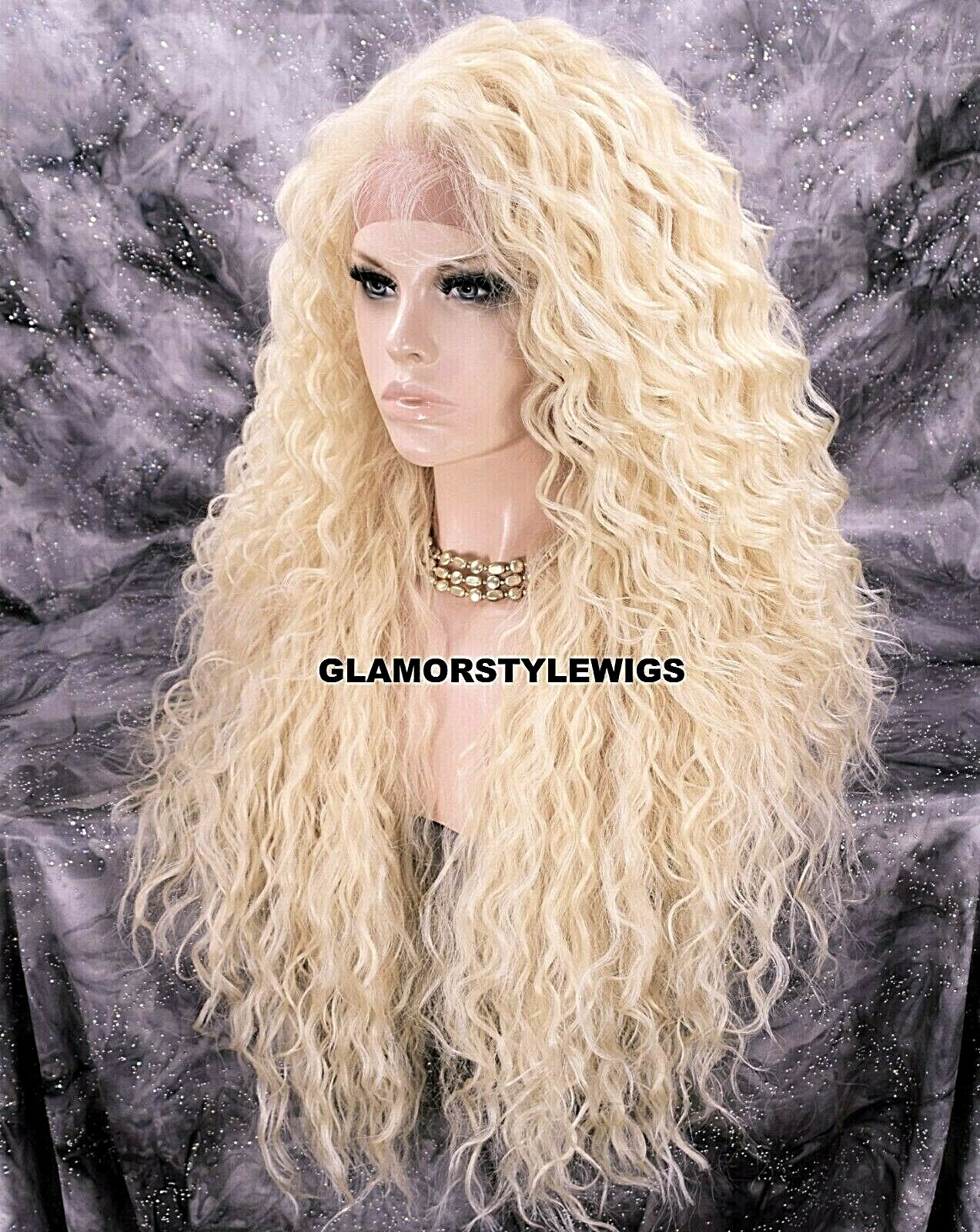 360 FREE PART HUMAN HAIR BLEND LACE FRONT FULL WIG LONG CURLY BLEACH BLONDE #613
