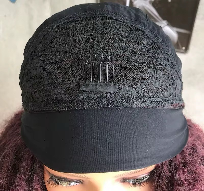 Hot! summer Burgundy afro Kinky Curly Headband Wig. Natural Look Synthetic Hair