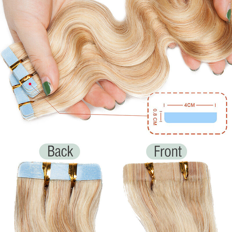 Body Wave Thick Tape In Skin Weft 100% Remy Human Hair Extensions Full Head 150g
