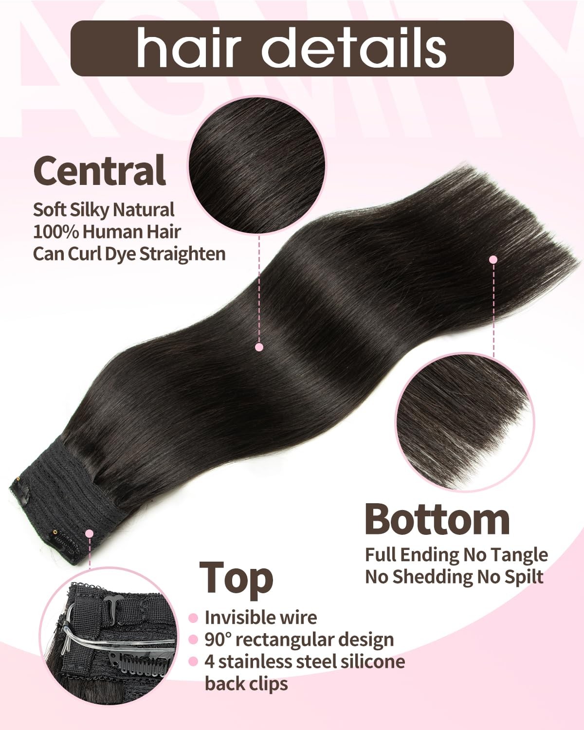 Agmity Wire Hair Extensions Real Human Hair Darkest Brown 70G Invisible