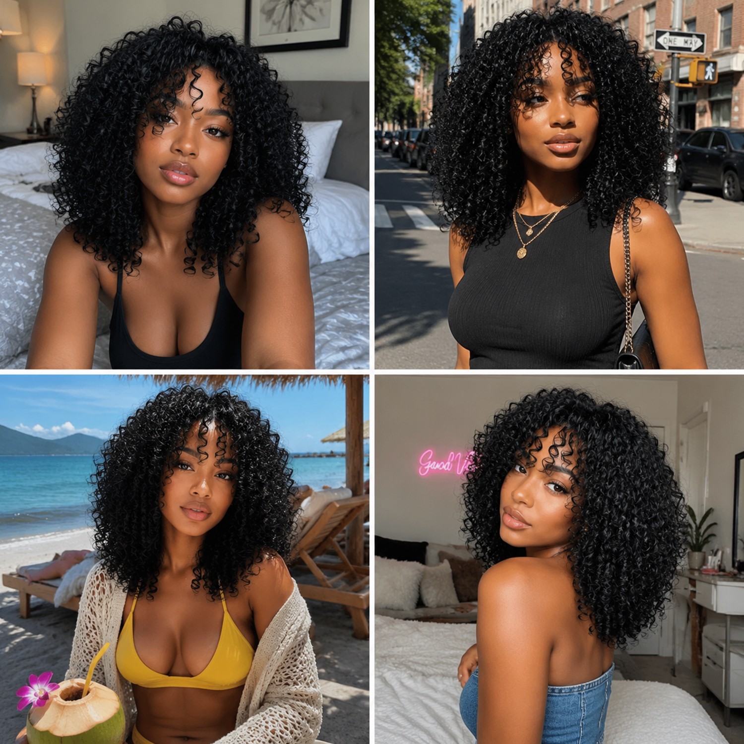 Womens Brazilian Human Wigs Short Curly Wavy Hair Synthetic Natural Daily Wig
