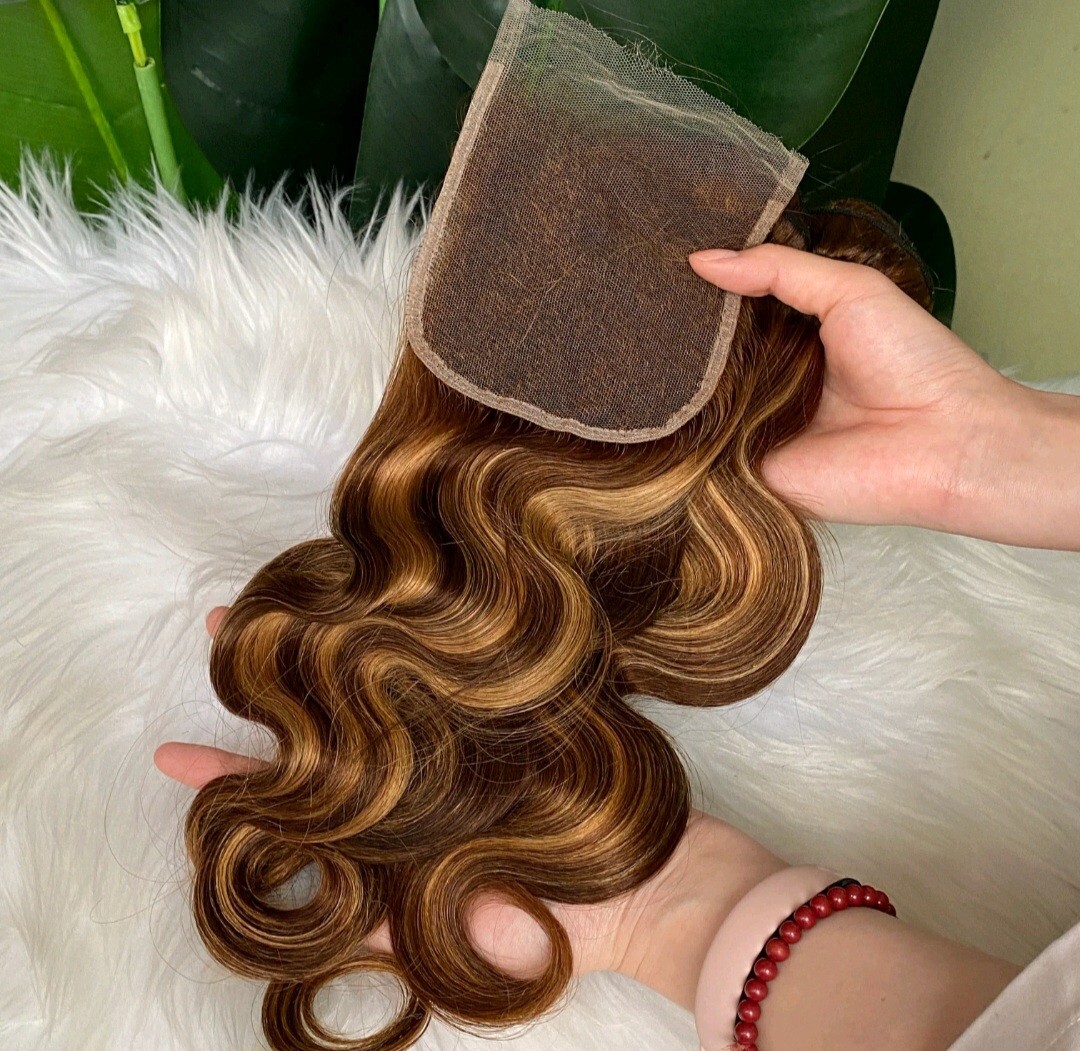 13A p4/27# BALAYAGE BRAZLIAN VIRGIN HUMAN HAIR BODY WAVE 18+18+18&18 HD CLOSURE