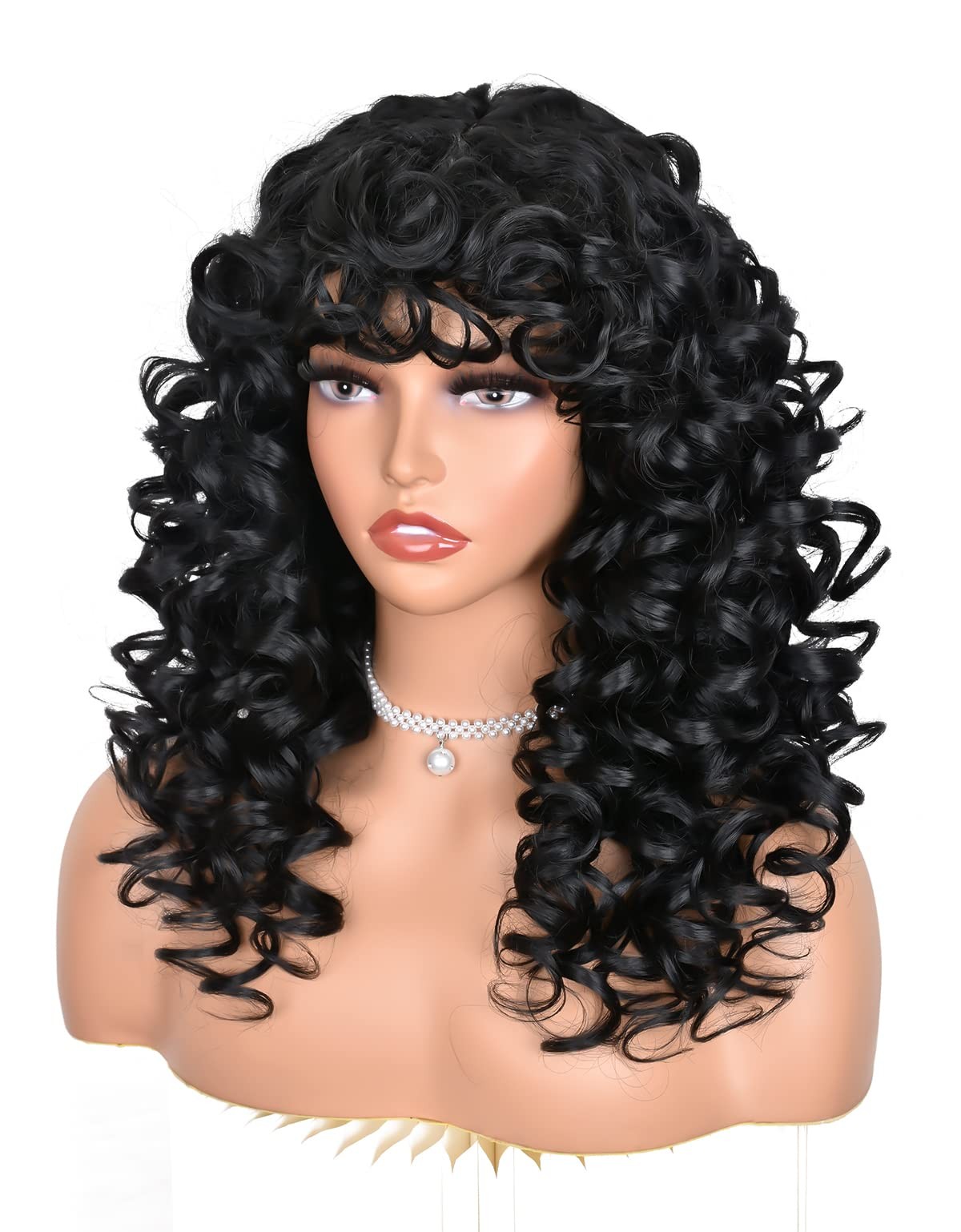Black Curly Wigs for Black Women Long Curly Afro Wig with Bangs for Women Big…