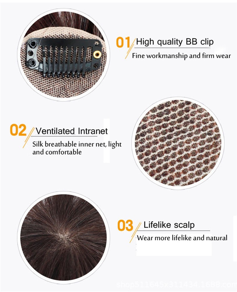 100% Real Human Hair Clip in Short Thin Hair For Men Hair Bangs Replacement