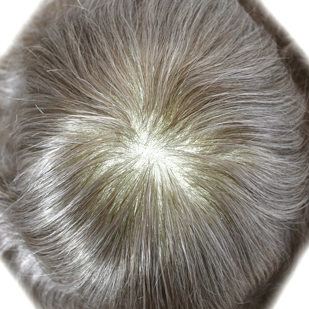 Full Poly Toupee for Men Real Human Hairpiece Durable Thin Skin Mens Toupee
