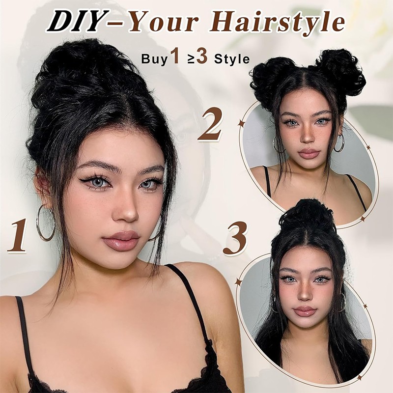Curly Messy 100% Remy Bun Piece Scrunchie Updo Real Human Hair Extensions Thick